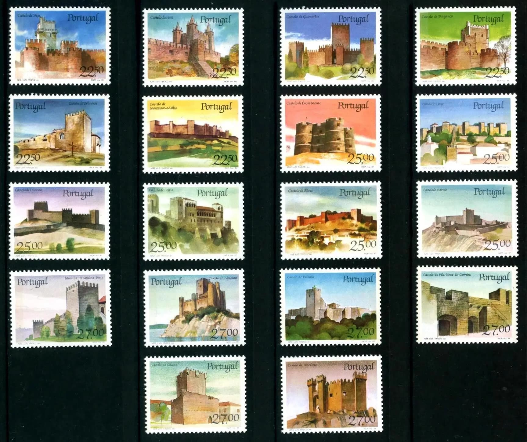 Portugal Post Stamps Postage Year 1986-1988 Castle Building Full Set 18 New Collectible Postage Stamps Material For Scrapbooking