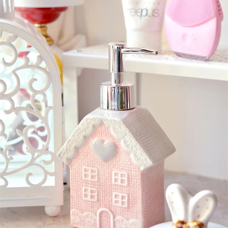 Bottiglia per dispenser di sapone in vetro per casa rosa carina Bottiglia per shampoo liquido per bagno Bottiglia per doccia Contenitore di stoccaggio riutilizzabile Bottiglia per pressa per sapone
