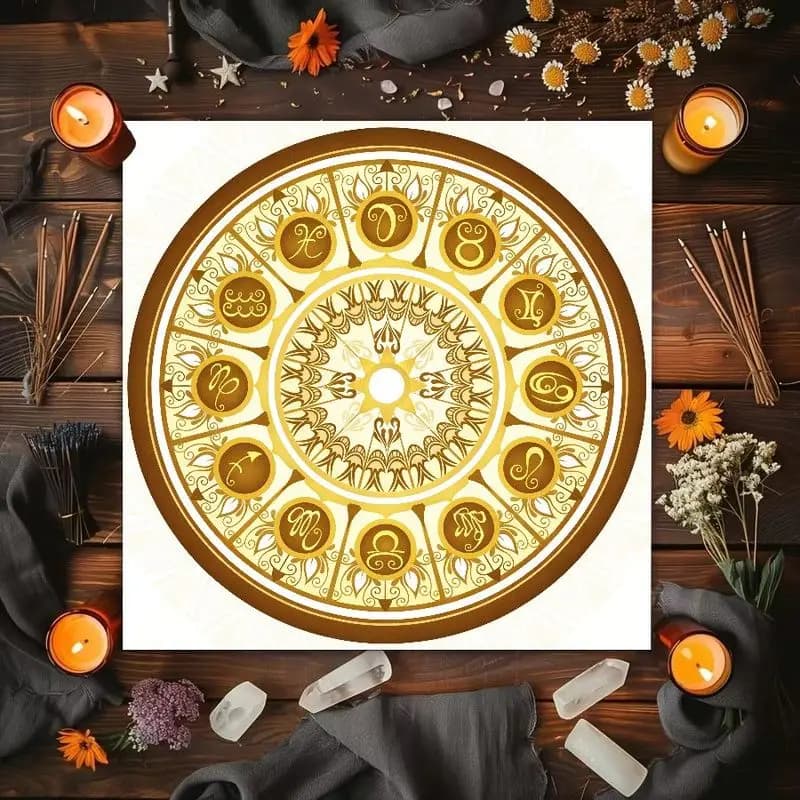 VIKAMA Relief Goddess Flowers, Twelve Zodiac Star Chart Altar Cloth Tarot Card Tablecloth, Vika Divination Decoration