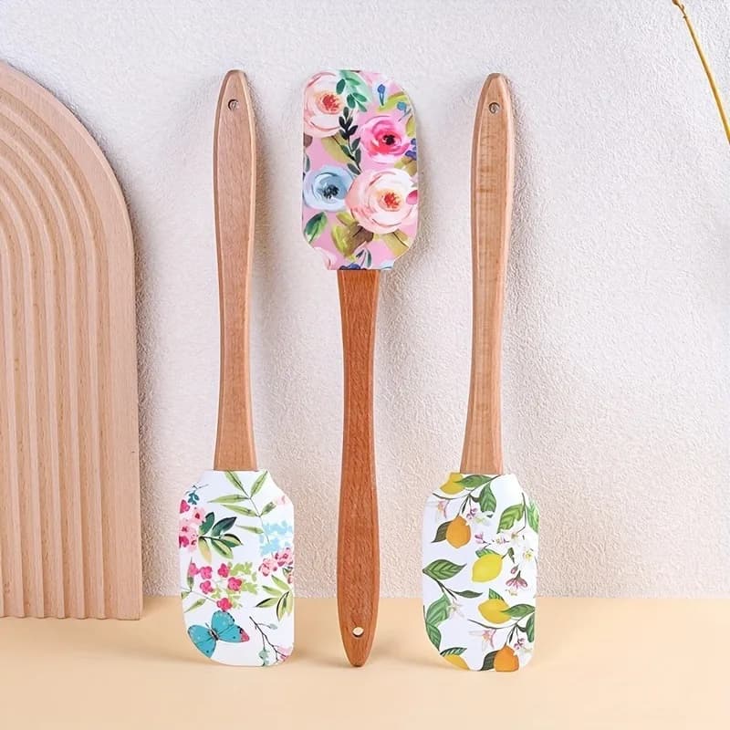 Set di Spatole in Silicone con Manico in Legno - Perfette per Pasticceria, Accessorio Essenziale per Cucina Non Elettrica