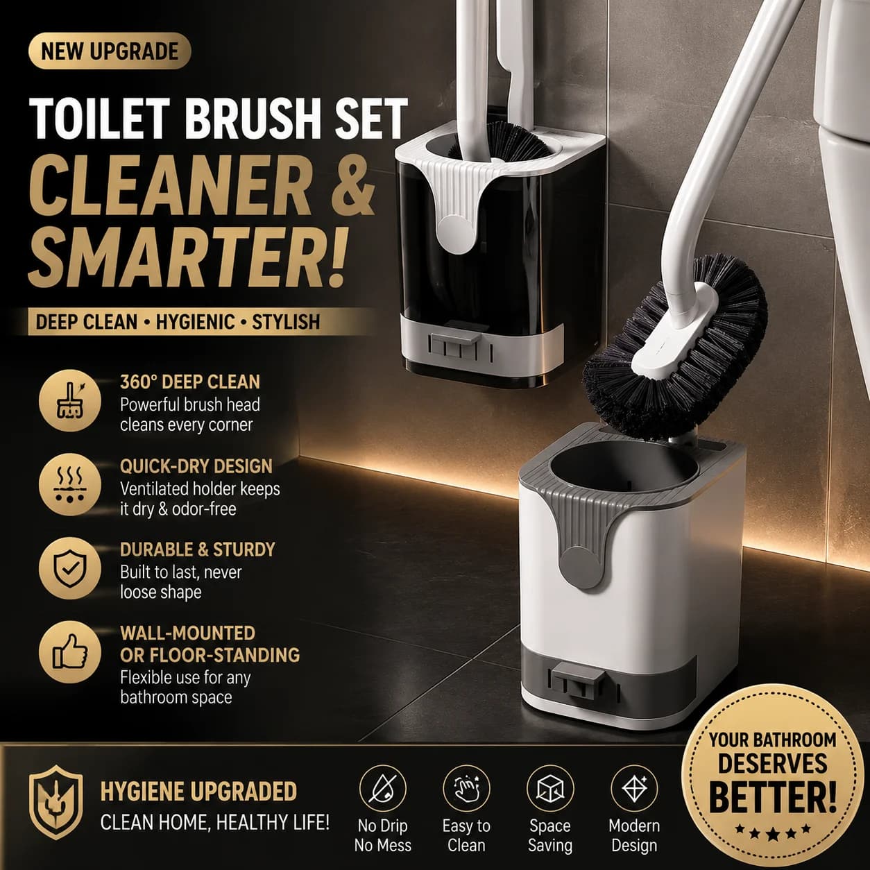 Wall Mounted Toilet Brush with No Dead Corners for Washing Toilets, Household Cleaning, Long Handle Brush with Drain Pan