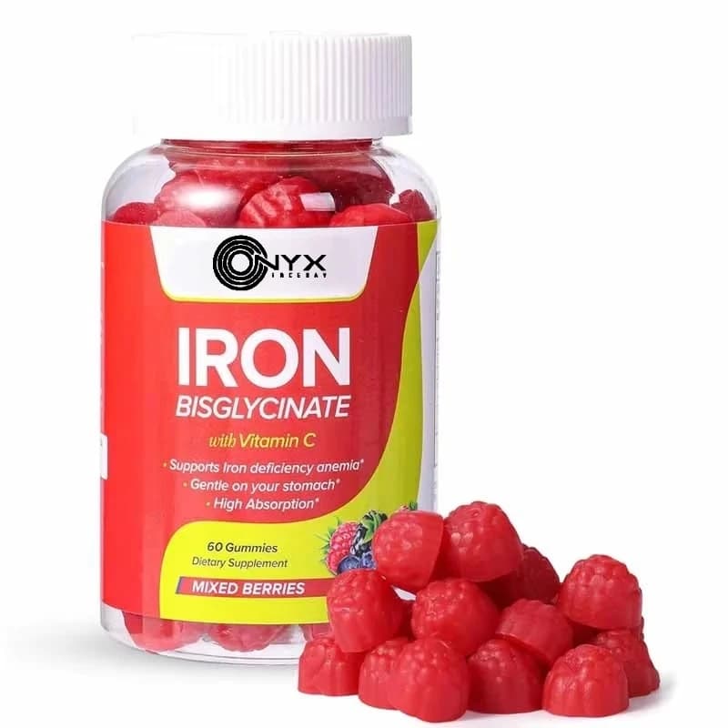 Iron supplements for children and adults -25mg with vitamin C, iron supplements for men and women, 60 gummy candies