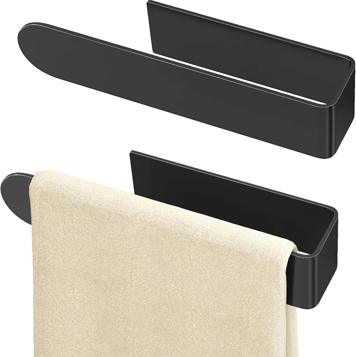 Portasciugamani autoadesivo, barra quadrata da 8 pollici per montaggio a parete per bagno, cucina, armadietto, camper, nero (confezione da 2)