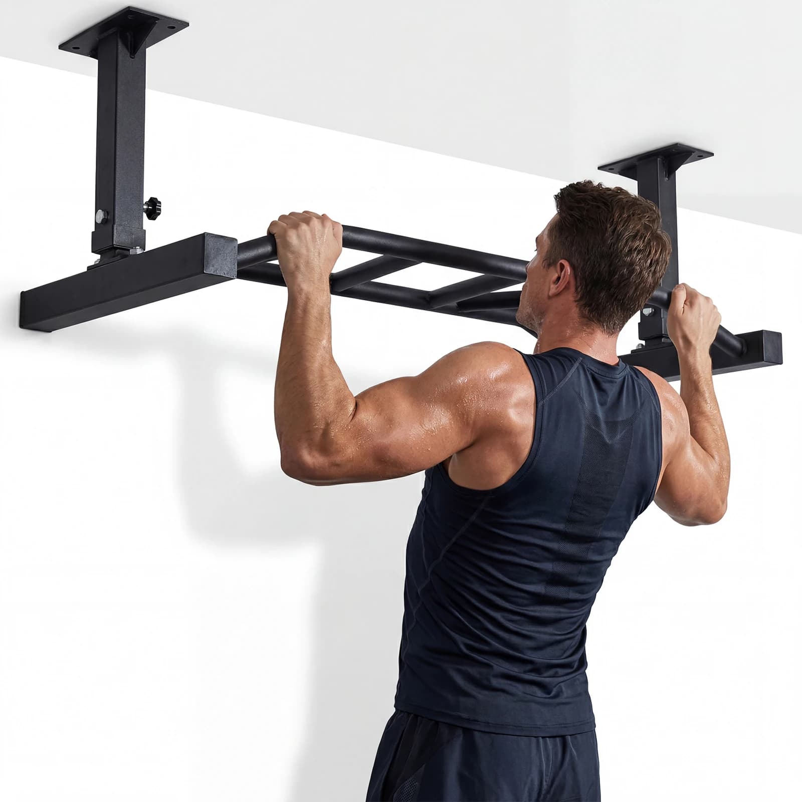 Barra per trazioni a soffitto da 47 pollici, altezza regolabile e supporta fino a 600 libbre, barra per trazioni multi-grip resistente, attrezzatura per palestra domestica