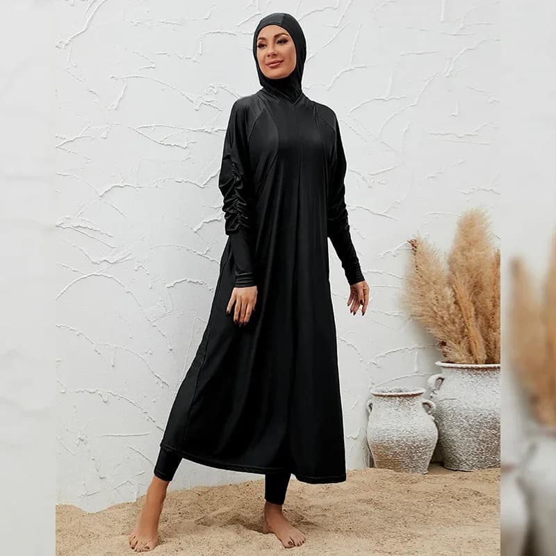 2025 Summer Dubai Abaya 3 pieces Set Black Burkini Muslim Mujer Swimwear Women with Swimwear Robe Female Muslim Clothing