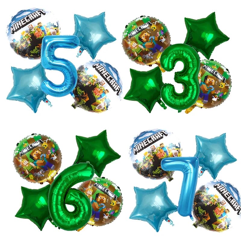 Set di 6 Palloncini a Tema Gioco Minecraft, Decorazioni per Feste di Compleanno, Palloncini Numerici, Ornamenti, Palloncini in Alluminio Cartoon, Regalo
