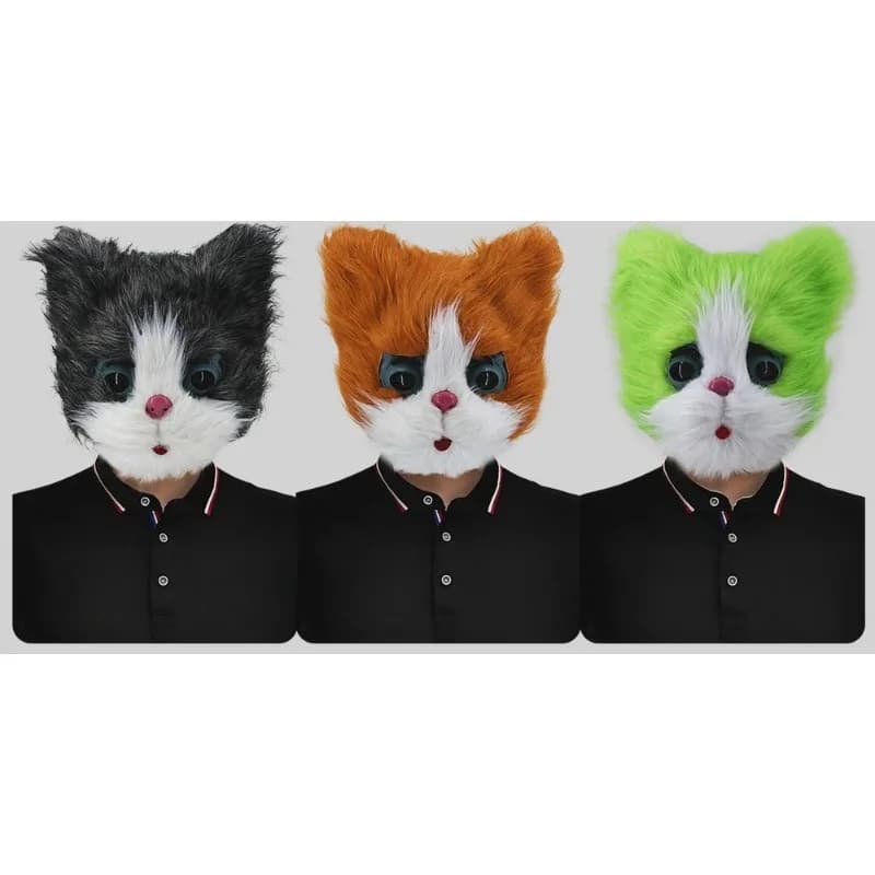 Halloween Cat Head Mask Cosplay Costume Animal Plush Headwear Cute Funny Cover Full Face for Women Men Carnival Party Props