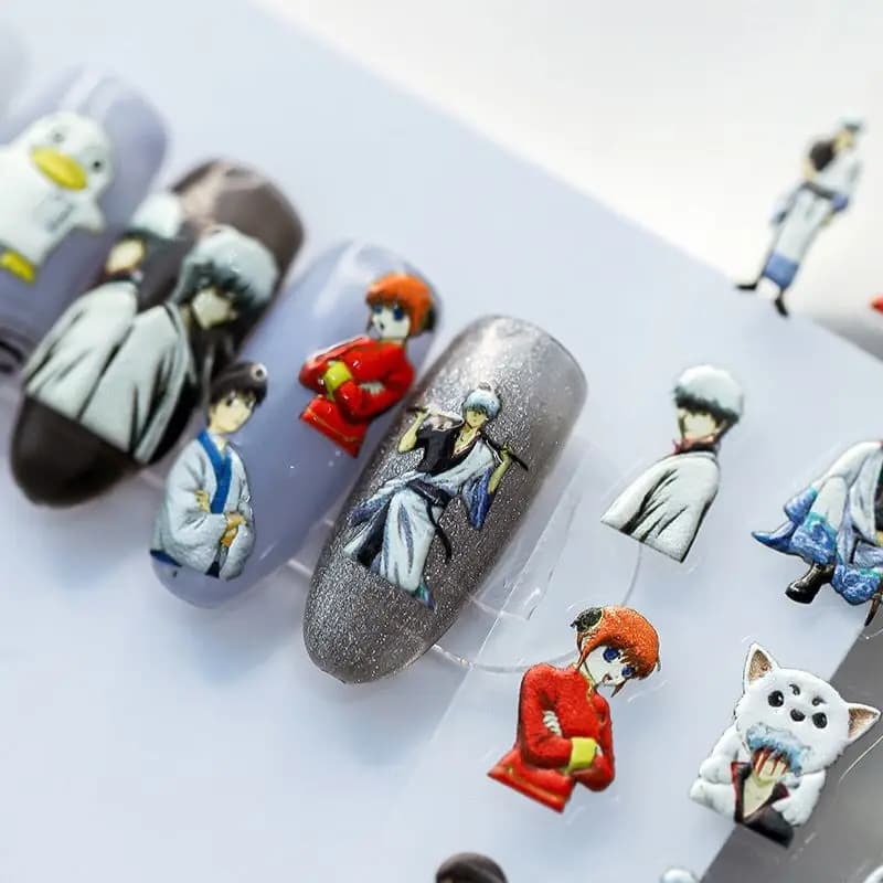 GINTAMA Adesivi per unghie Sakata Gintoki Kagura Anime Periferico Simpatico cartone animato Adesivo per unghie con supporto adesivo Nuovi regali