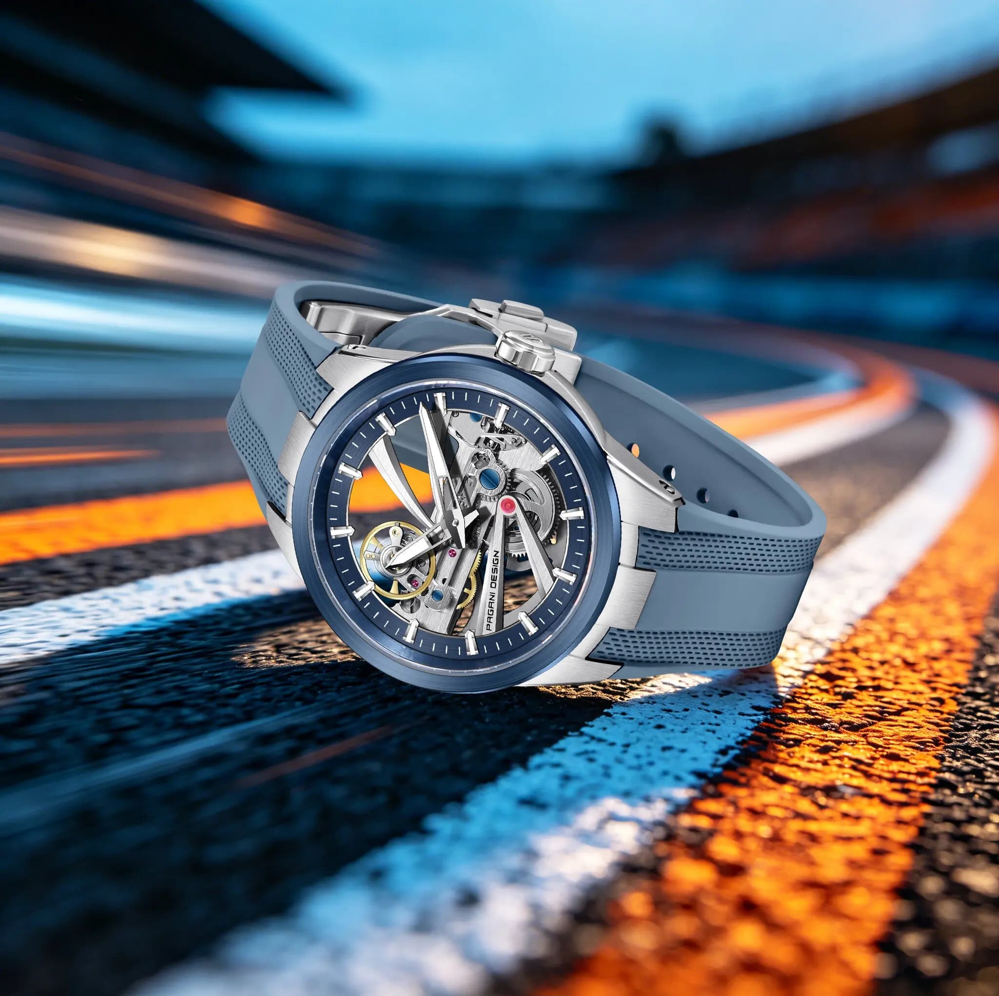 PAGANI DESIGN Men Trendy Mechanical Watch Sapphire Luminous Hollow Dial Sport Racing Watch For Match Casual Jacket Street Outfit