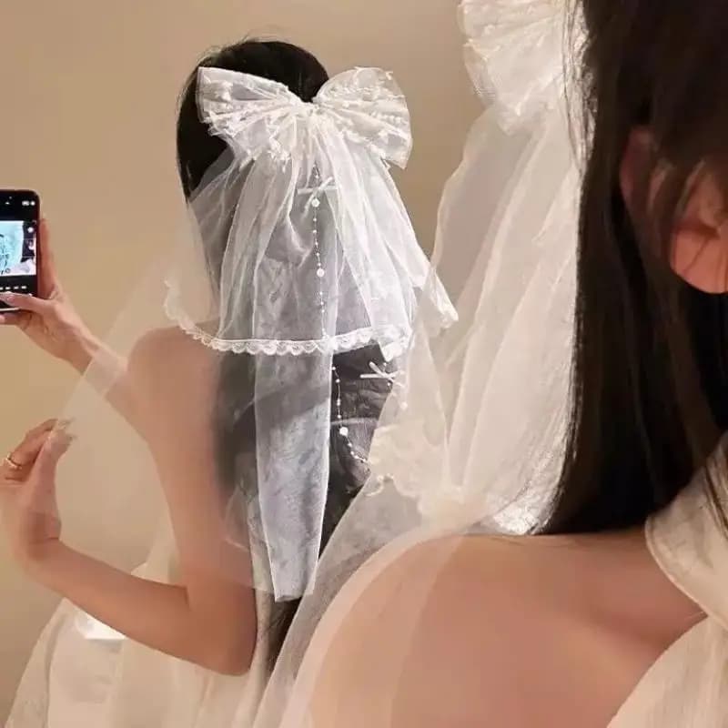 Short White Bow Tulle Bridal Veil With Hair Clip Wedding Bachelorette Hen Party Veil Hair Clip Hair Accessories Photoshoot Props