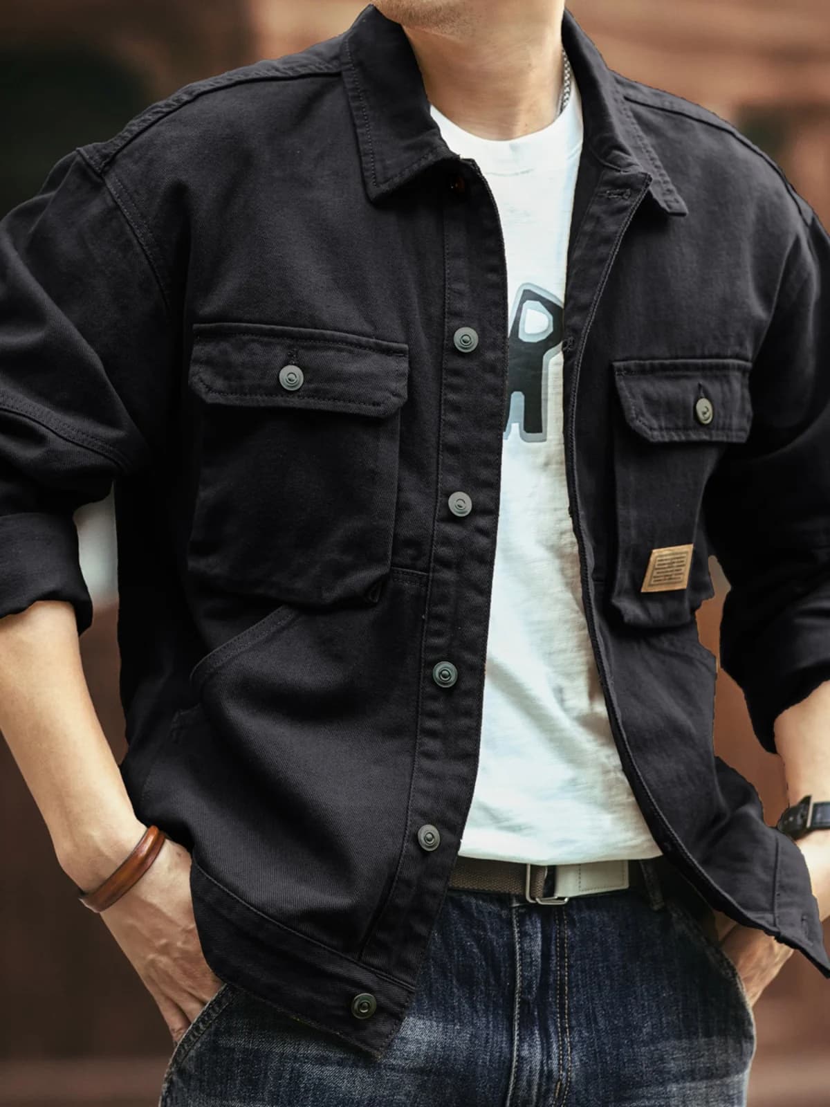 Retro American Denim Jacket Men's Spring Autumn Loose Outdoor Hunting Fashion Pocket Workwear Jacket Youth Popular Style