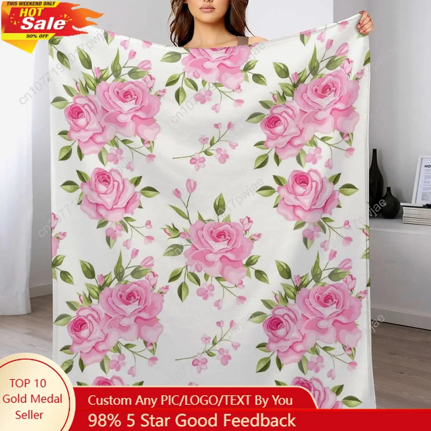 Coperta da tiro con fiori rosa Decorazioni floreali Regali per donne Uomini Coperta leggera di lusso accogliente in pile di flanella super morbida per letto, Soft
