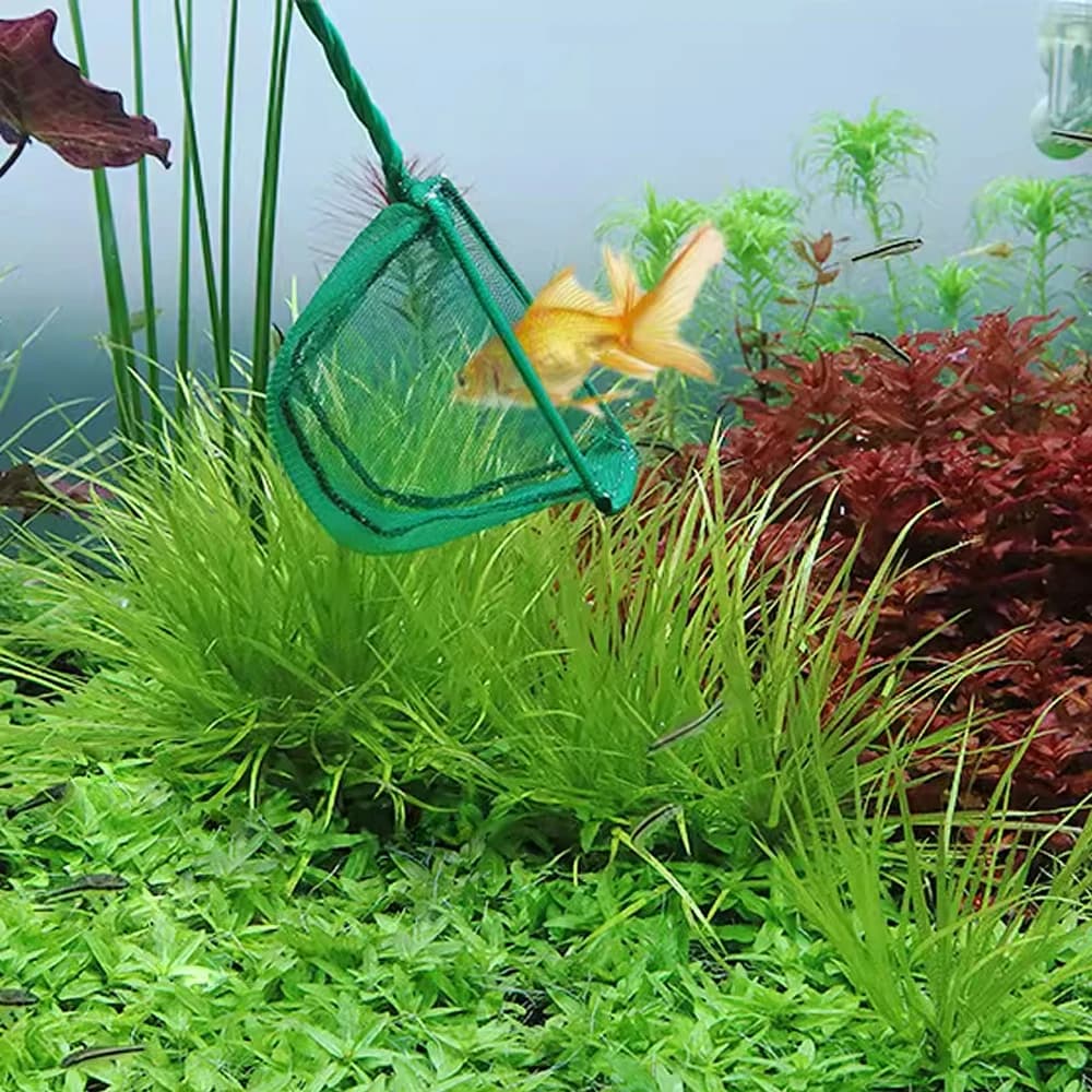 Aquarium Fish Net with Braided Metal Handle Square Net with Soft Fine Mesh Sludge Food Residue Wastes Skimming Cleaning Net