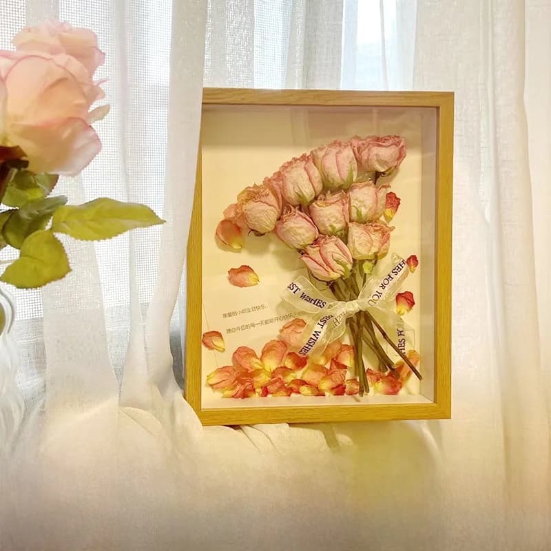 Modern mat Hollow Dried Flower Picture Frame 3D Handmade Tabletop Eternal Flower Preservation Tissue Paper Rose Specim...