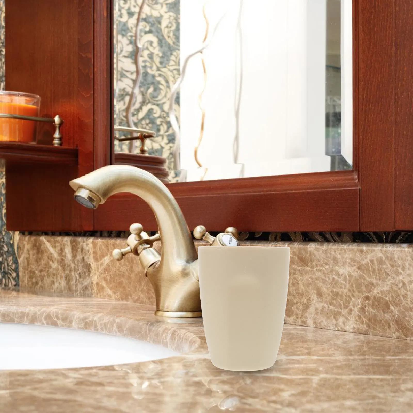 Bicchiere Portaspazzolino Rotondo in Plastica, Semplice Tazza da Bagno, Bicchiere da Viaggio per Risciacquo, Beige, Porta Spazzolini per Coppia