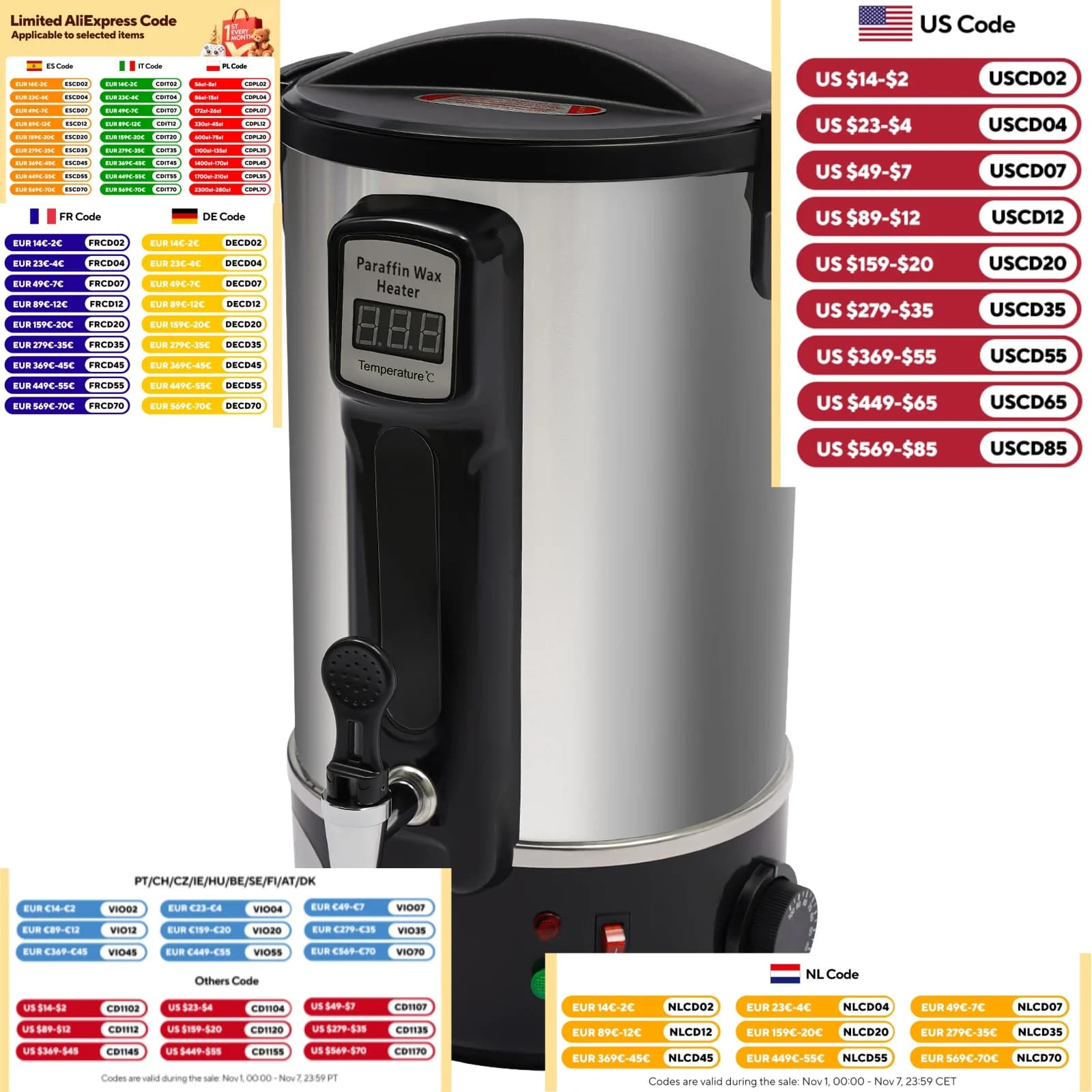1000W/1100W Large pot for wax casting to make candles for kit to make candles with spout 8L /12L