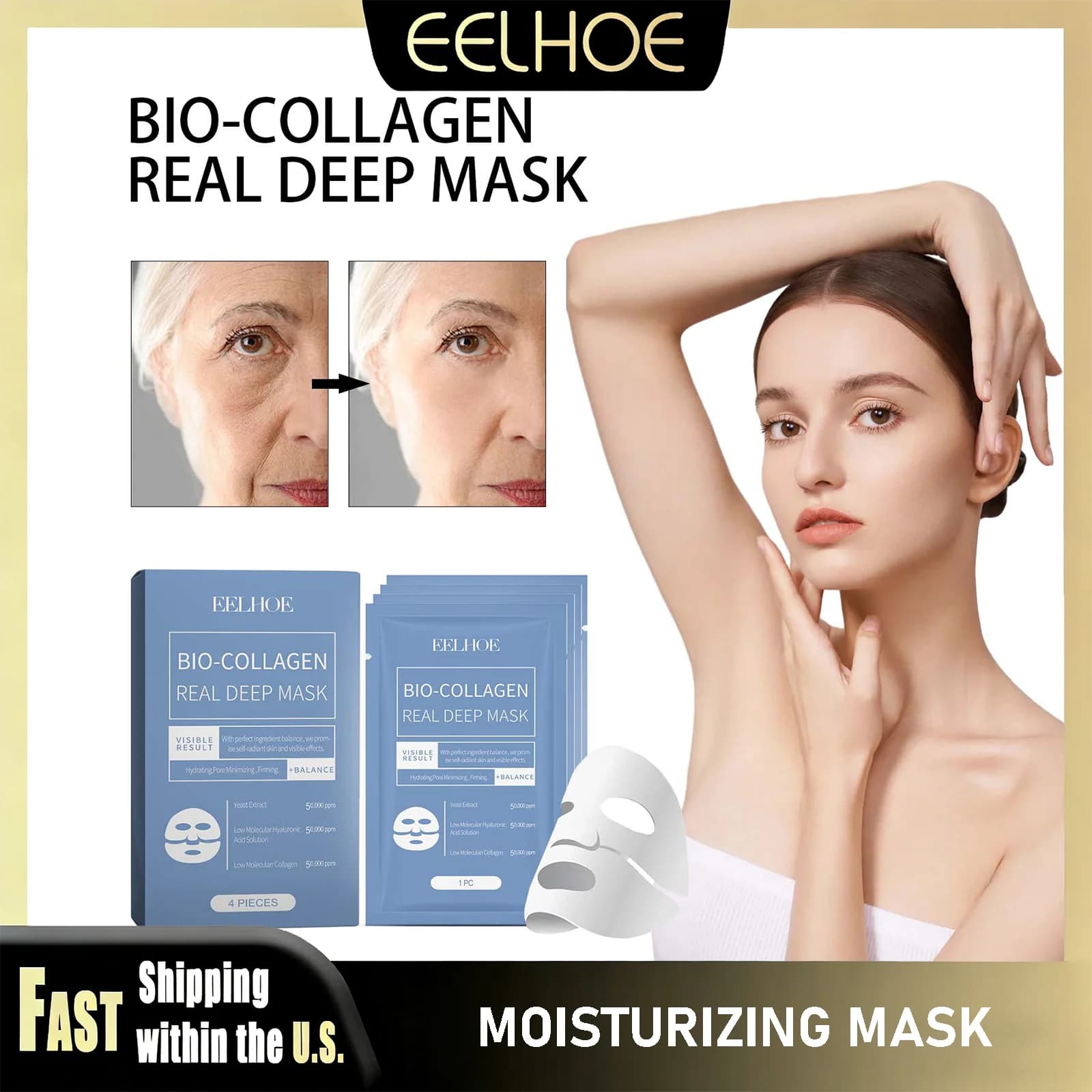 EELHOE Mask Face Bio Collagen Hydrating Night Deep, Reduces Pores, Hydrating, Refreshing, Illuminating, Skin Care