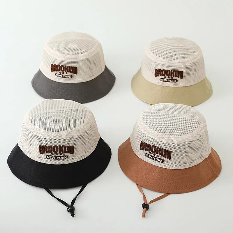 Cappello da Sole per Bambini con Lettere Ricamate, Cappello Estivo Traspirante in Rete per Ragazzi e Ragazze, Cappello da Pescatore alla Moda con Patchwork, Cappelli Panama per Bambini