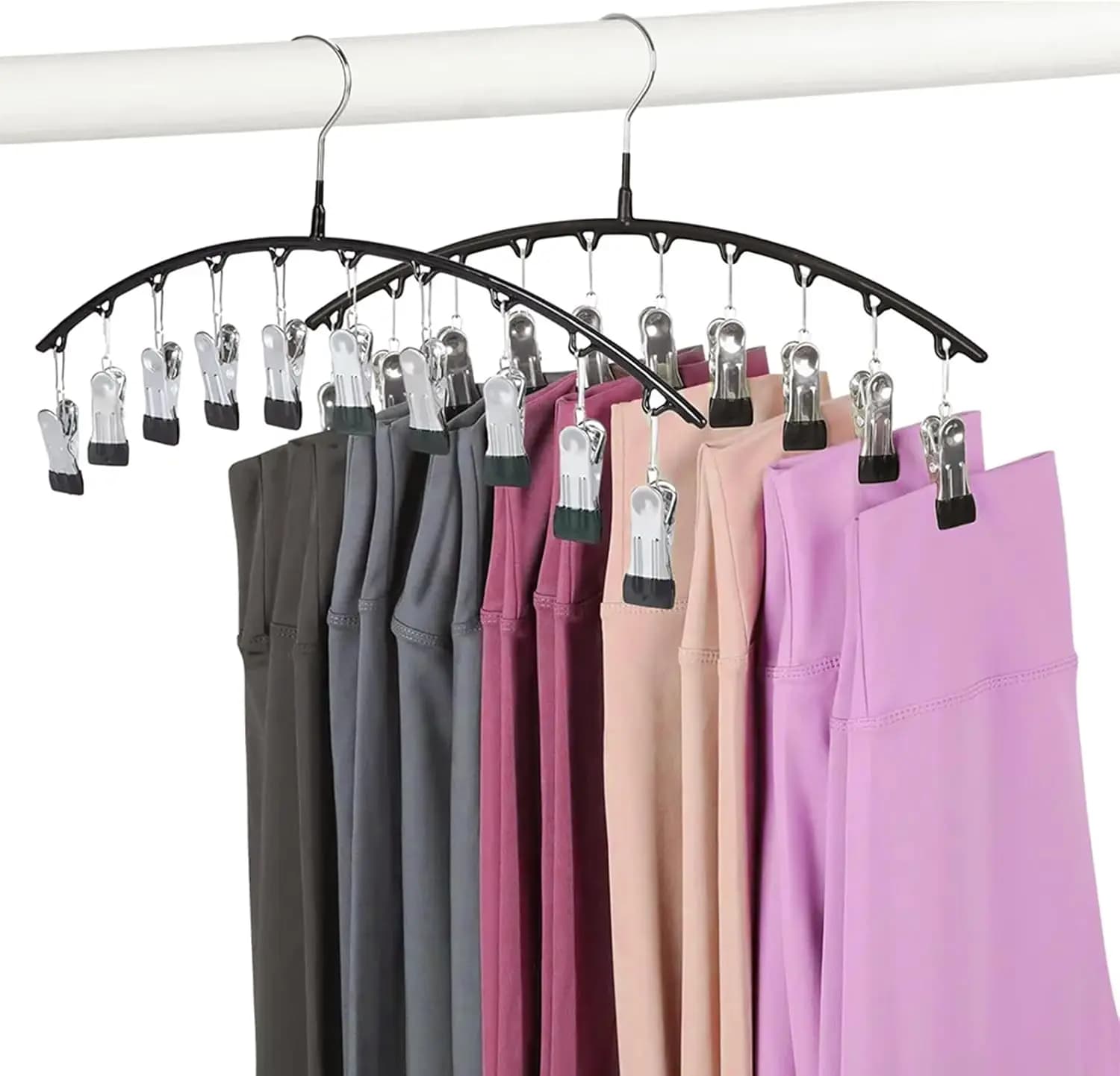 Confezione da 2 appendiabiti per leggings con 10 clip per l'organizzazione dell'armadio, contiene 20 pantaloni, calzini, biancheria intima.