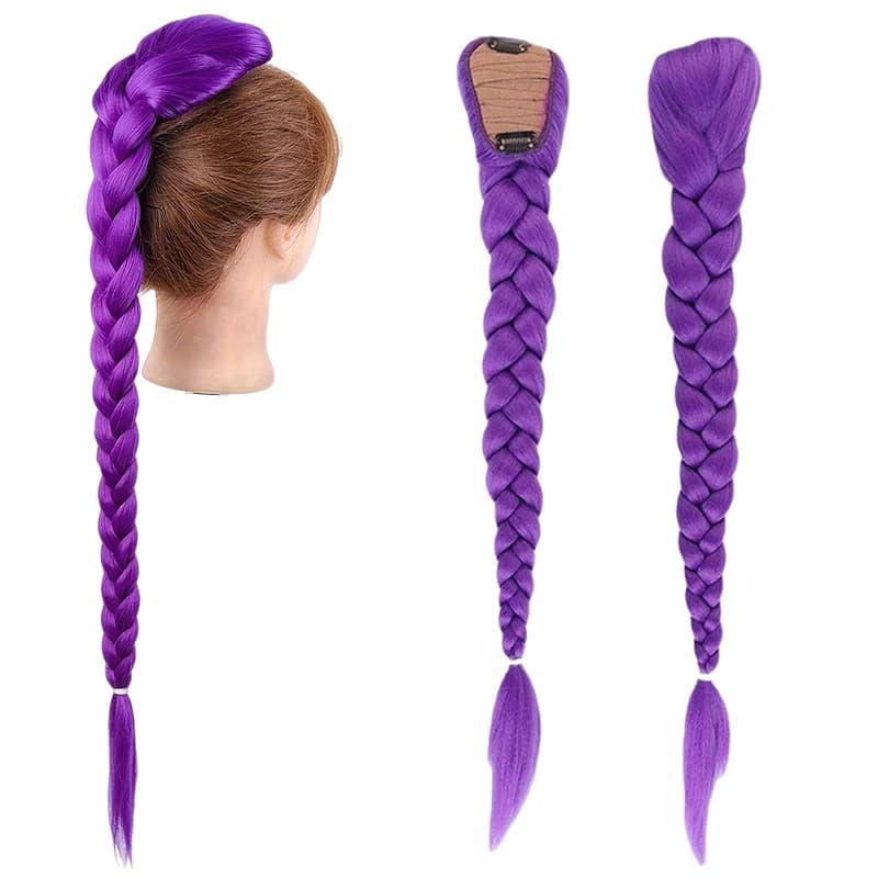 Parrucca con Coda di Cavallo Viola Intrecciata per Cosplay di Personaggi Anime, 26 Pollici, con Clip