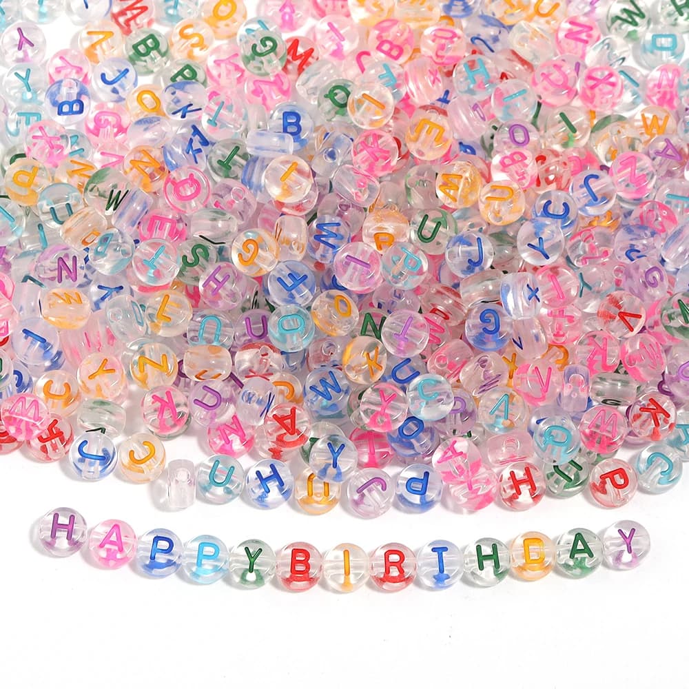 100pcs 7mm Acrylic Letter Beads Colorful Transparent Flat Round Alphabet Beads For Jewelry Making DIY Bracelet Necklace Supplies