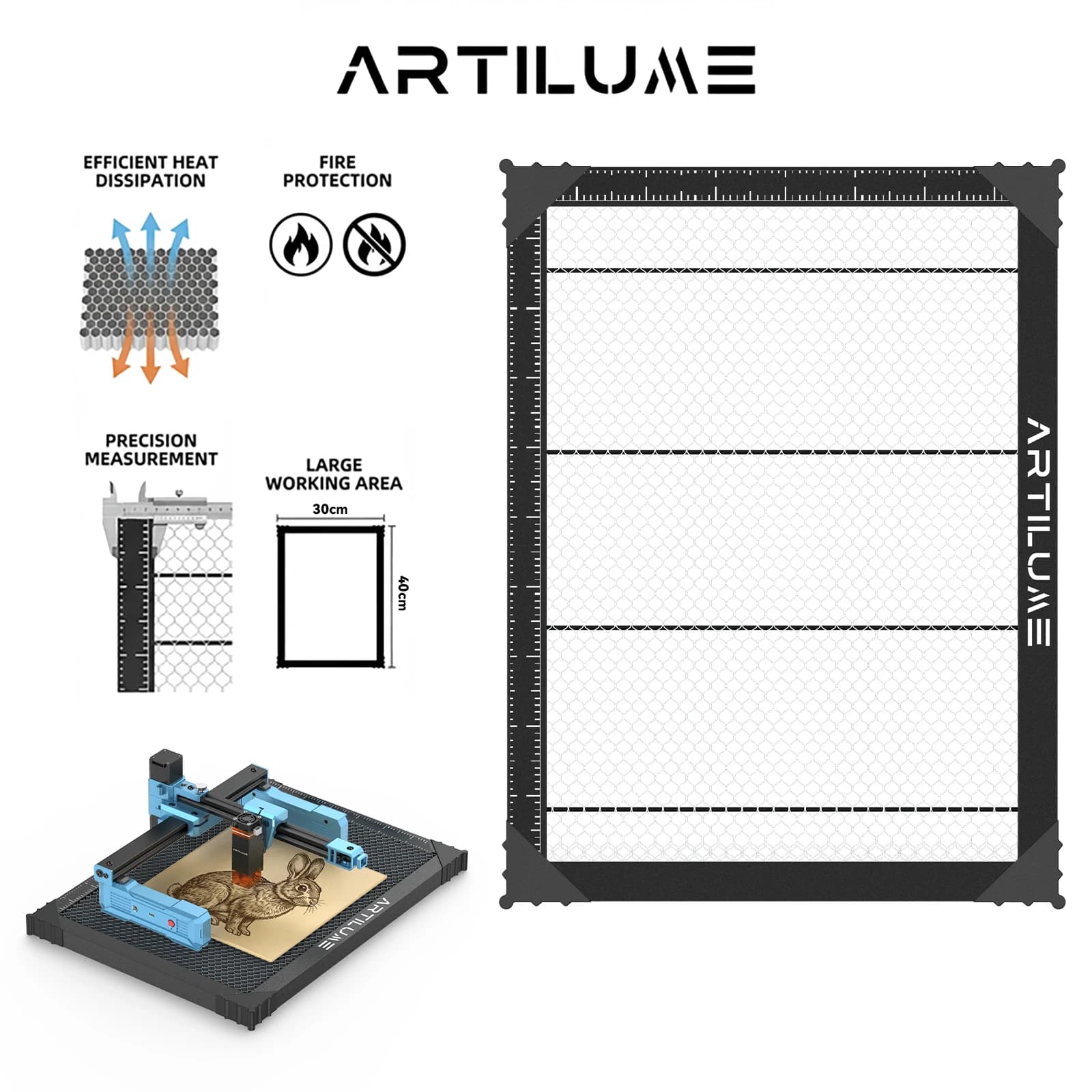 Artilume honeycomb working table with 12 mm wide opening, honeycomb design for laser engraving machine S1 30 cm*40 cm