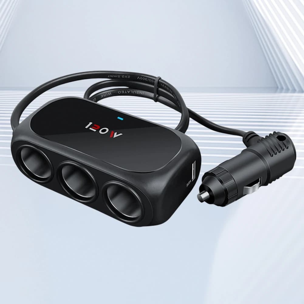 Presa accendisigari per auto da 120 W 3 prese Spina per caricabatterie USB Presa accendisigari doppia USB 12 V per tablet telefono Android