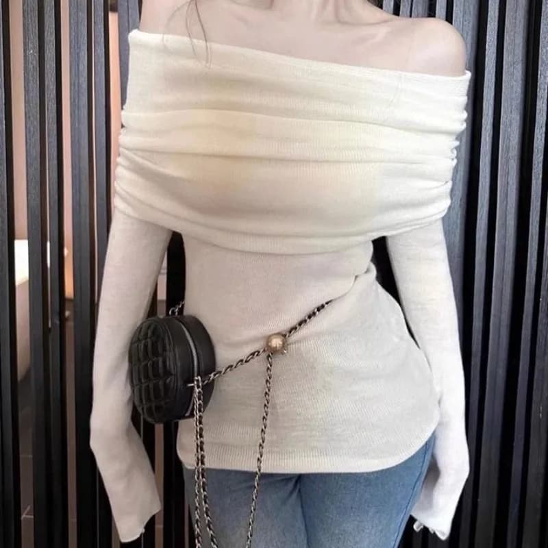 Maglione lavorato a maglia da donna slim fit con una spalla pullover da donna bianco vendita giovanile tutto economico base caldo moda 2025 originale