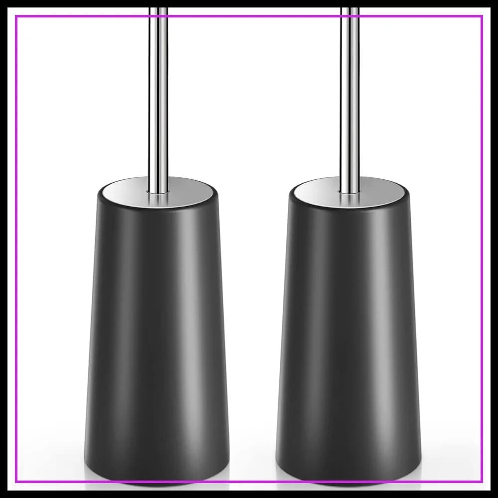 Confezione da 2 scoppiettini per WC con supporto, manico lungo in acciaio inossidabile 304, ergonomici, eleganti, resistenti per il bagno (Nero)