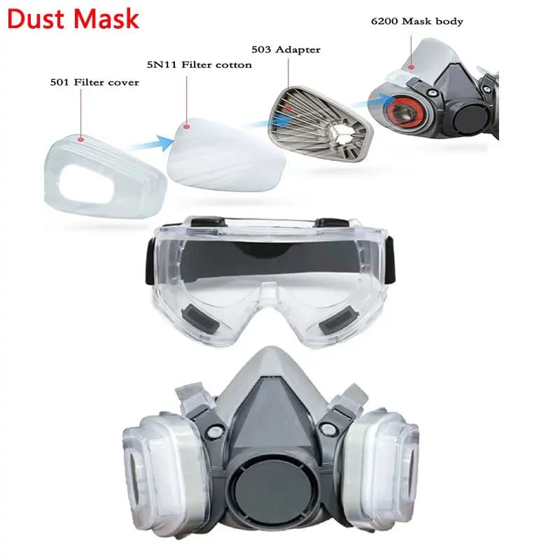 6200 Dust Mask Half Face With 503 5N11 Particle Filters Goggles Set For Industrial Labor Dust Paint Spray Decoration Grinding