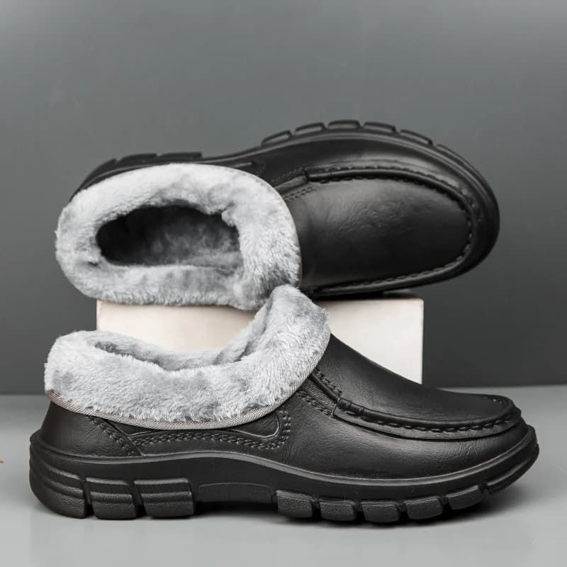 Men Warm Slippers Fashion Outdoor Slip-On Waterproof Cotton Plush Indoor Home Shoes Non-Slip Thick Platform Slides