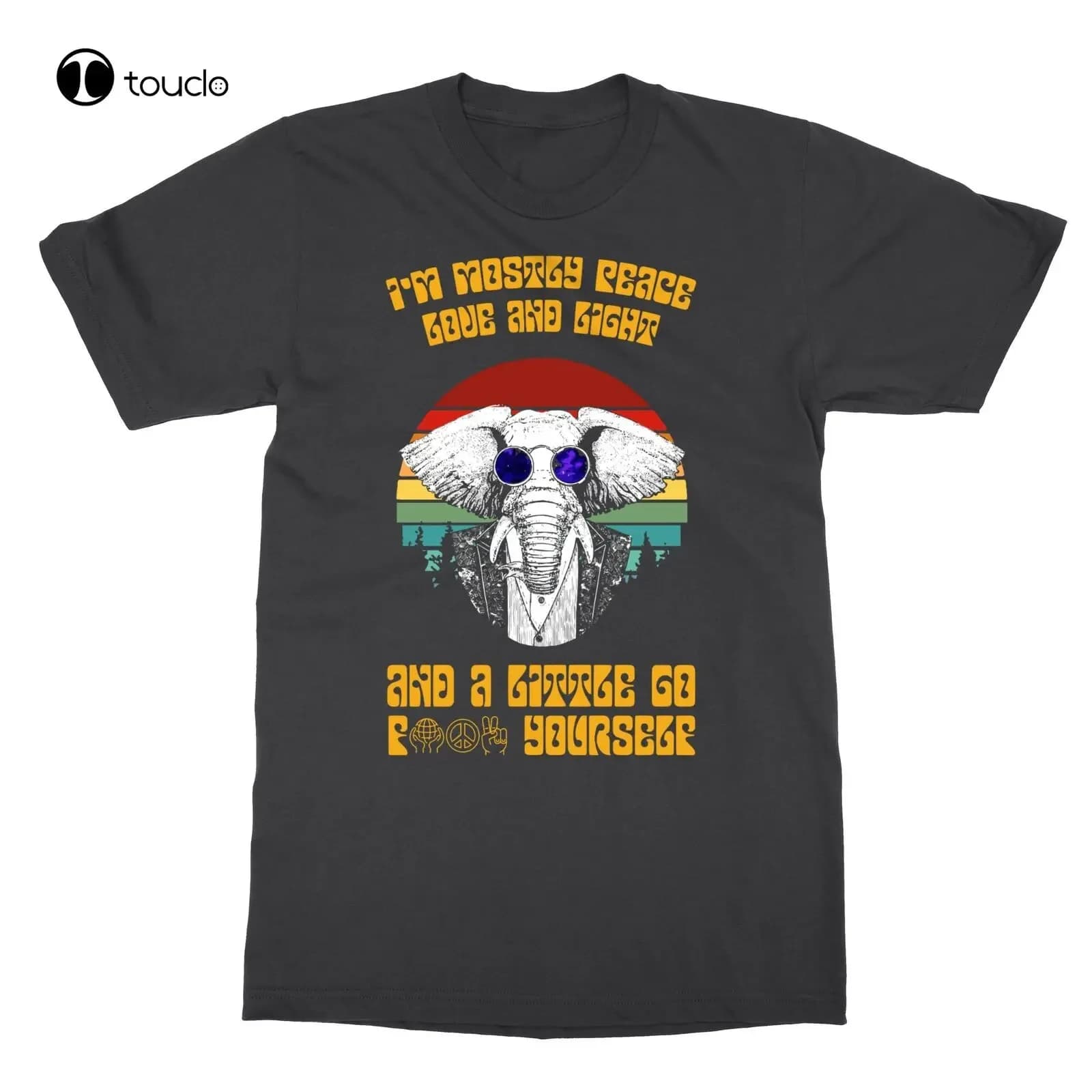 Elephant I'M Mostly Peace Love And Light Vintage Men'S T-Shirt Custom Aldult Teen Unisex Digital Printing Fashion Funny New