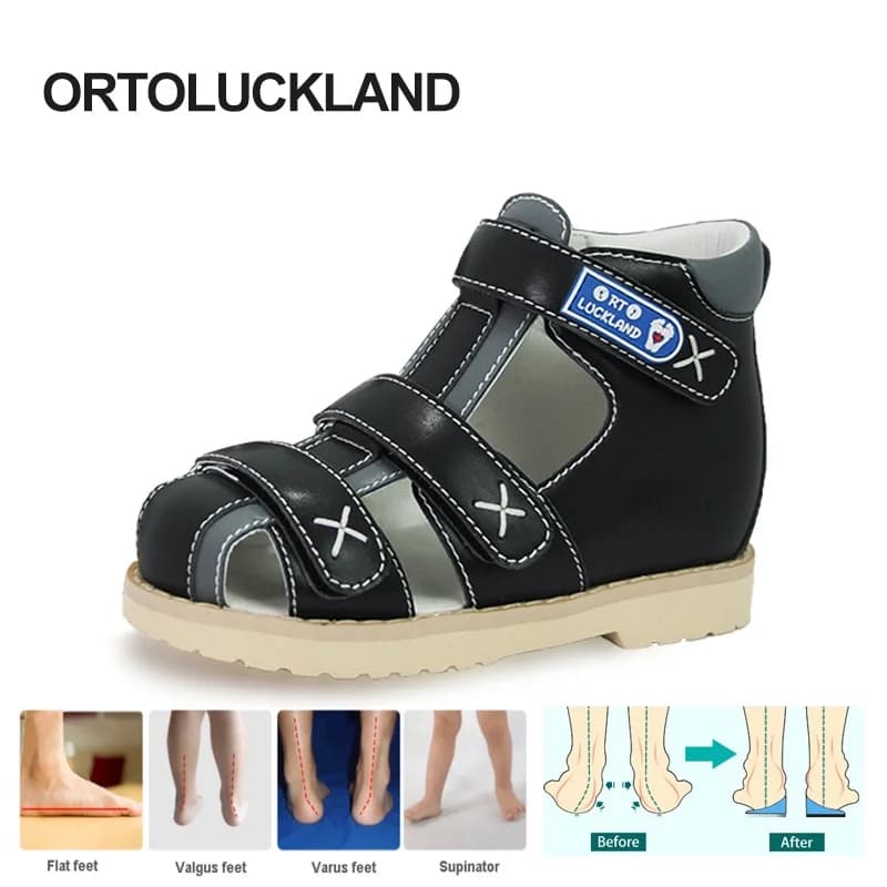 Scarpe ortopediche per bambini ortolucgrande per piedi piatti sandali estivi per bambini in pelle con punta chiusa sandali per ragazze con supporto alla caviglia