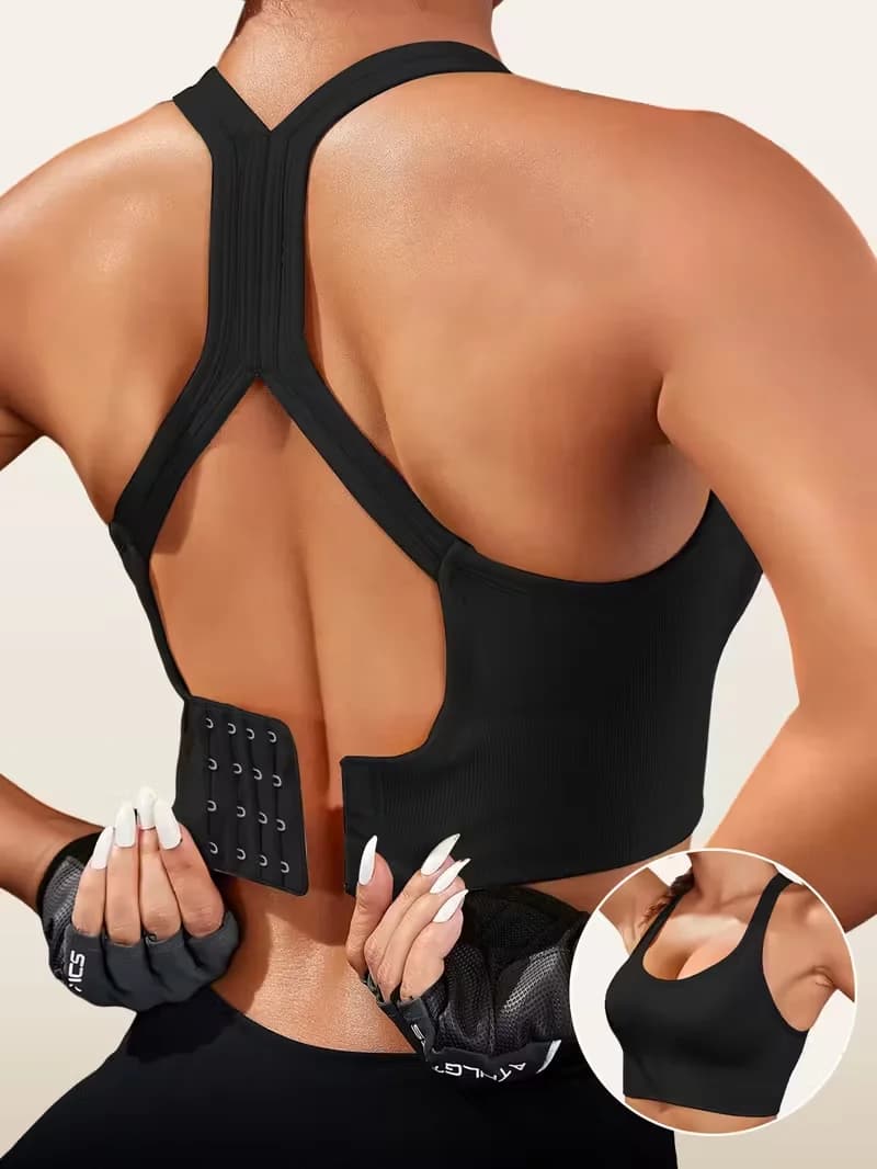 Reggiseno sportivo da donna senza ferretto, con spalline incrociate e imbottitura, per yoga, corsa, attività fitness