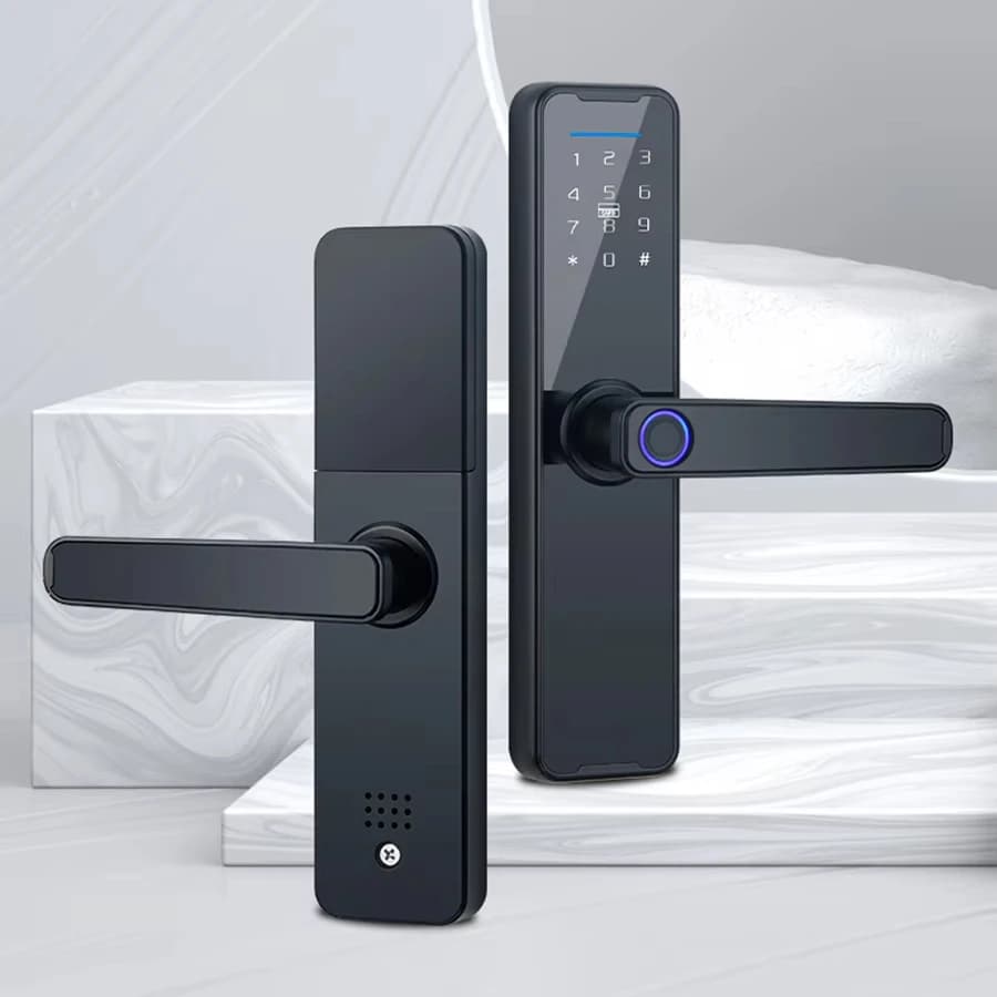 Serratura intelligente Tastiera per impronte digitali WiFi Tuya con maniglia Serratura elettronica Touch screen Blocco automatico Pass anti-peeping