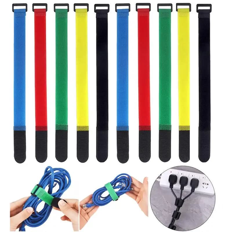 10Pcs Reusable Hook Loop Nylon Reverse Straps Colored Fastening Tape Self Adhesive Cable Ties Wrap Bundle Fixed Ties