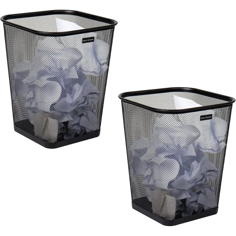Cestino per rifiuti quadrato in rete metallica, 9,75 x 9,75 x 12,25, set di 2, nero