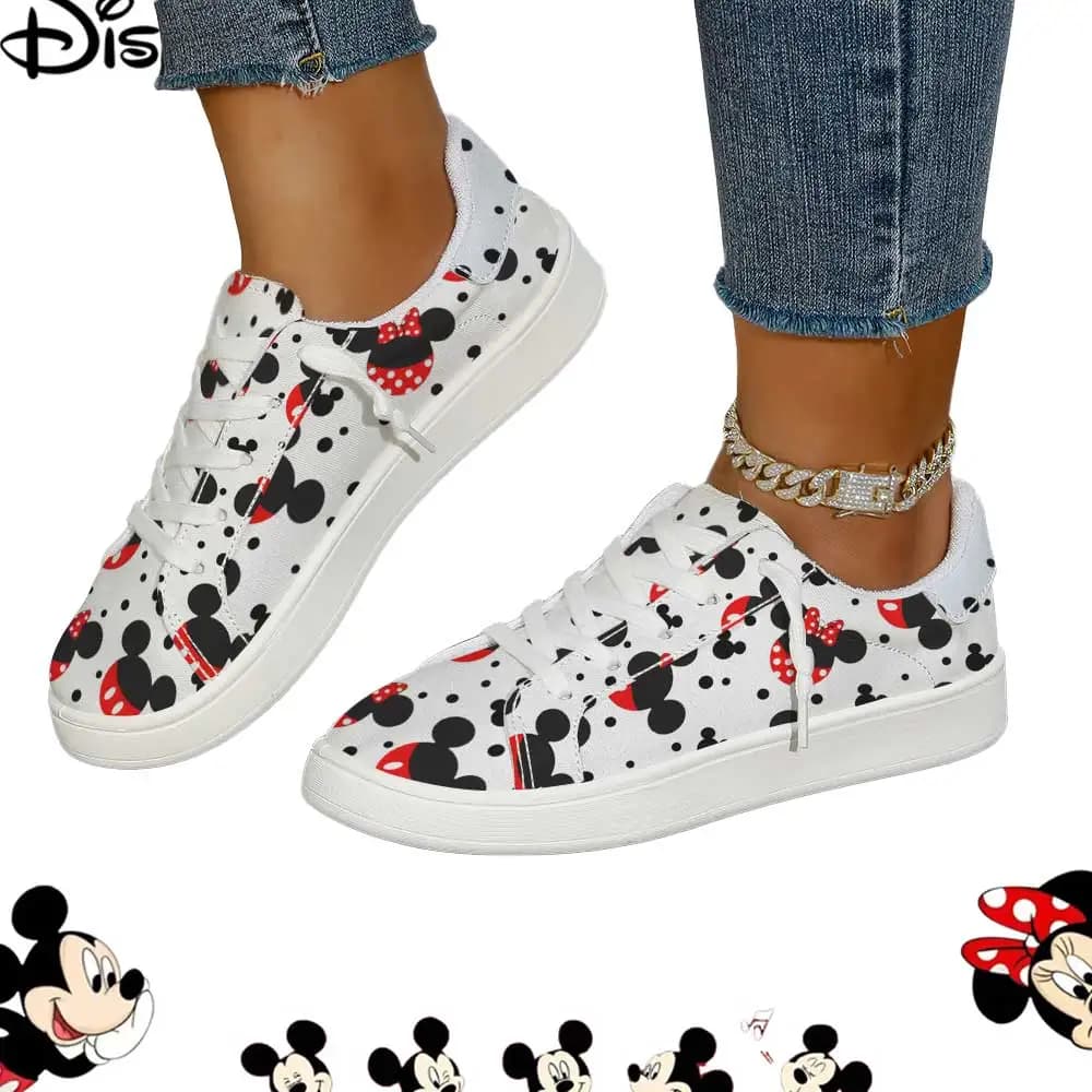 Disney style casual sneakers, with classic images of Mickey Mouse and Minnie as the main design elements.