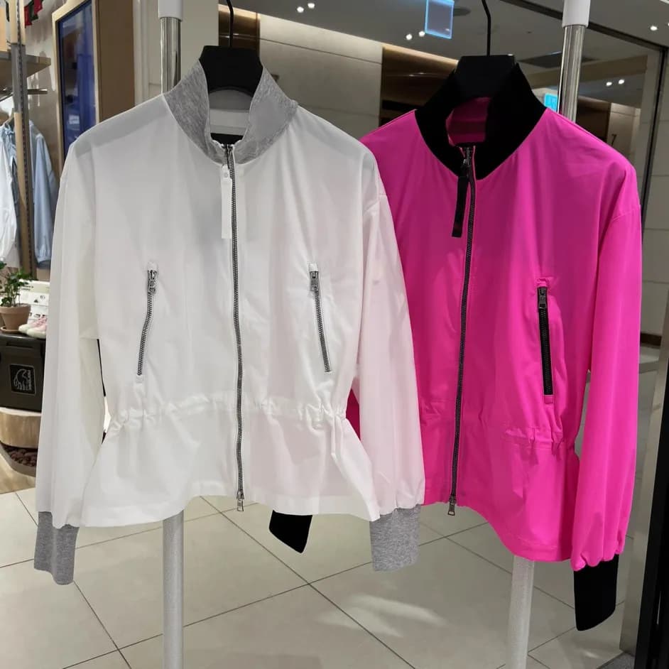 26 Giacca da golf da donna in stile coreano, nuova, alla moda, con colletto rialzato, cerniera, maniche lunghe, per sport all'aperto, leggera e traspirante
