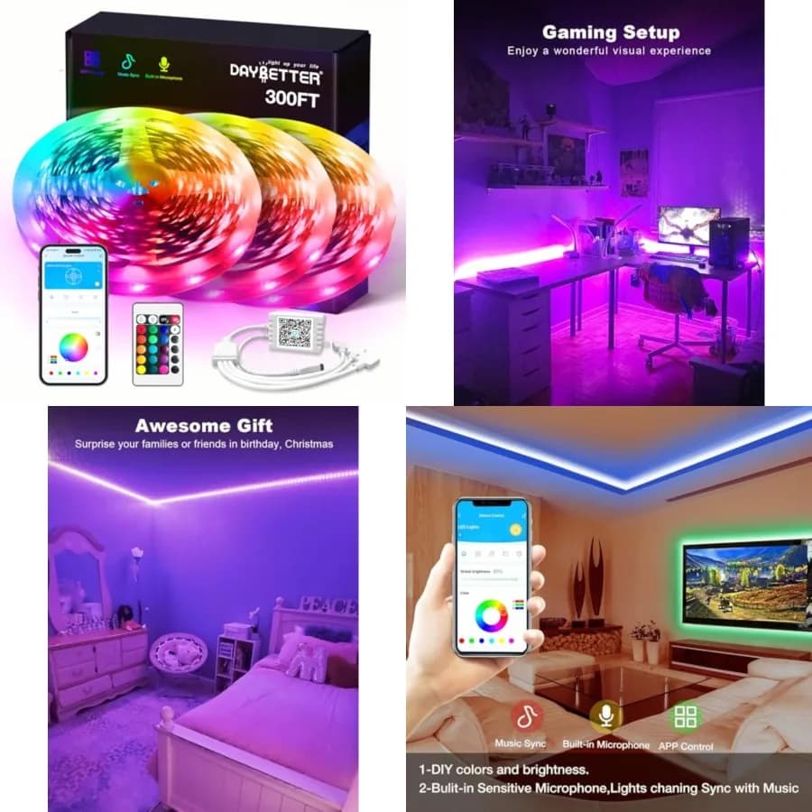 Strisce LED RGB Intelligenti, Luci LED da 300 Piedi per Camera da Letto con Controllo App, Strisce Luminose Multicolore per Casa