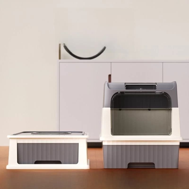 Lettiera per gatti grande a doppio strato con porta scorrevole completamente chiusa, design anti-odore e anti-infiltrazione di gatti esterni, include vaschetta igienica