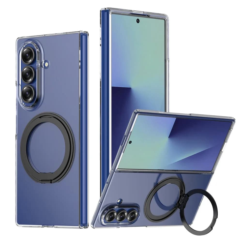 360 ° Custodia per telefono con supporto di ricarica wireless Magsafe magnetico rotante per Samsung Galaxy Z Fold 7 6 5G Cover antiurto trasparente