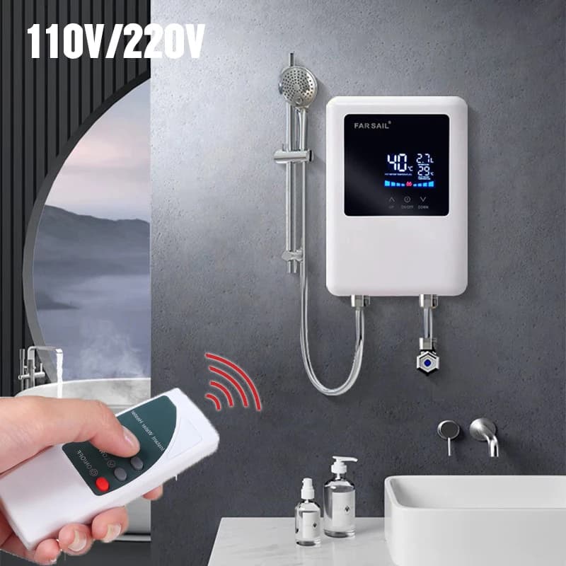 Scaldabagno istantaneo 110V/220V Bagno Cucina Scaldabagno elettrico a parete Display LCD della temperatura con telecomando
