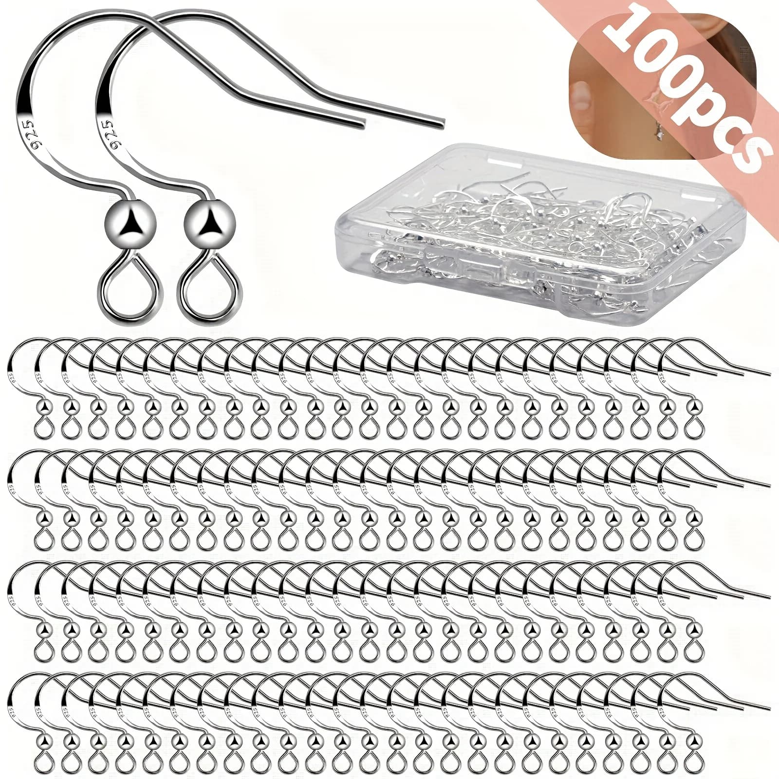 Ganci per orecchini in argento 925 100 pezzi/50 paia di fili per orecchie ipoallergenici ami da pesca per la creazione di gioielli, parti di accessori per gioielli con DI