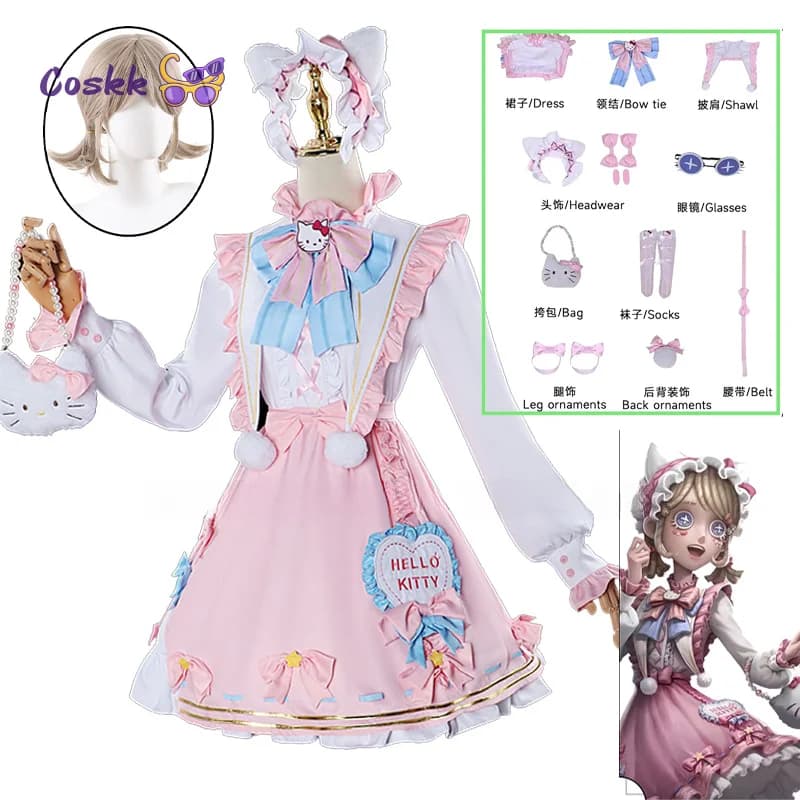 Costume Cosplay di Emma Woods da Anime, Gioco Identity V, Abito da Giardiniera Kawaii, Set con Borsa, Accessori e Parrucca, Outfit per Feste per Donne