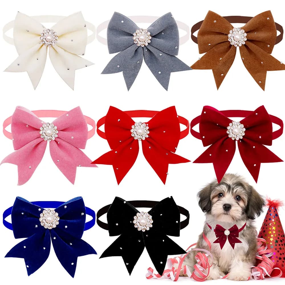 8 pezzi collare per cani nastro floreale diamante perla accessori per toelettatura cani papillon sfuso regolabile fatto a mano per cani forniture per animali domestici
