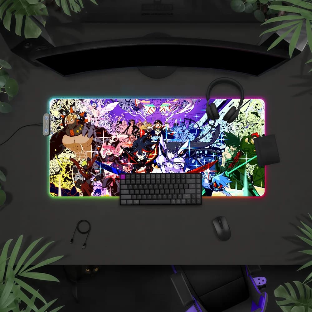 Tappetino per mouse Anime K-Kill La KillS con luce LED RGB, tastiera da gioco colorata, copertura antiscivolo, superficie impermeabile