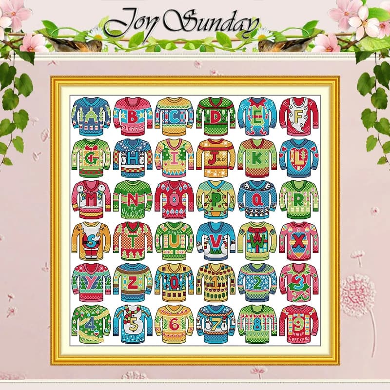 Letter Christmas Sweater Patterns Counted Cross Stitch Set 11CT 14CT 16CT HD Stamped DMC Cross-stitch Kit Embroidery Needlework