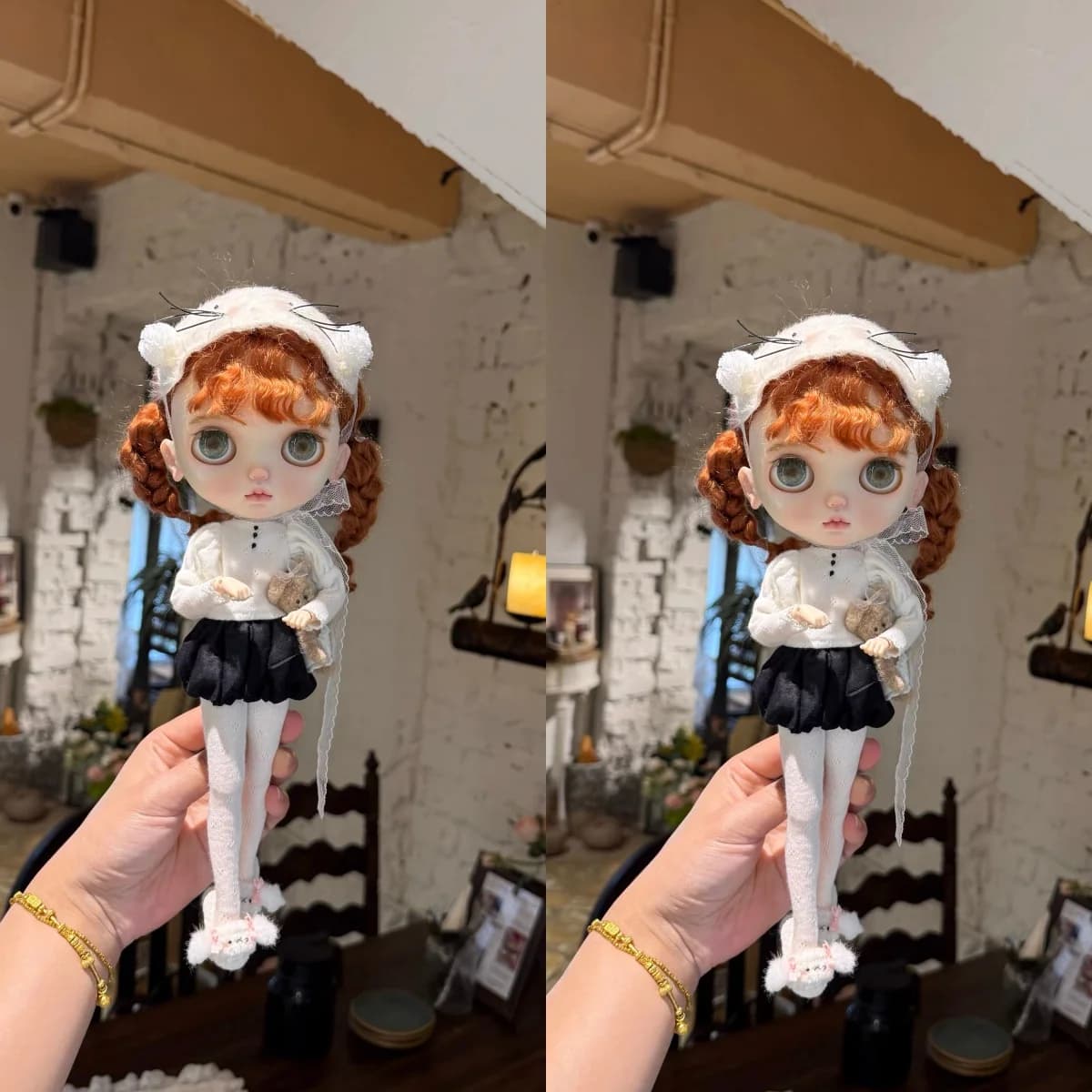 ICY DBS Blyth Doll Clothe Cute Cat Copricapo + Top in maglia alla moda + Gonna corta + Calzini bianchi Set per 19 articolazioni OB24 Azone Doll Dress Up