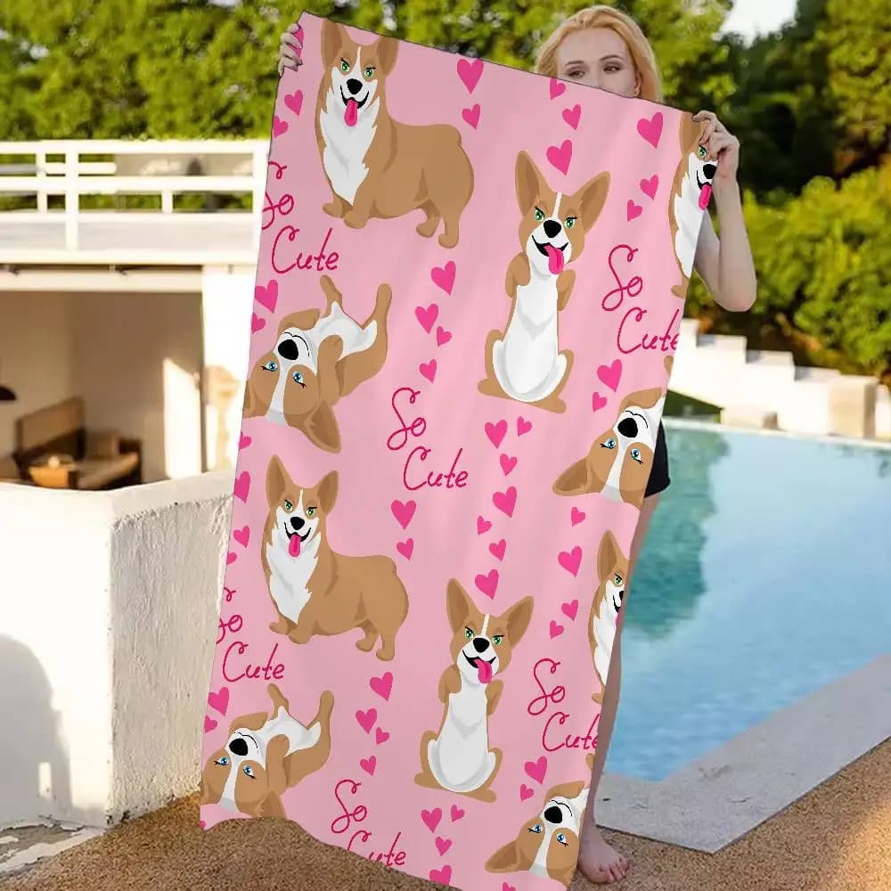 Asciugamano da spiaggia con stampa di cani cartoni animati Cartone animato carino estivo per bambini Grande piscina da bagno Asciugamano da spiaggia in microfibra assorbente per viaggi di nuoto